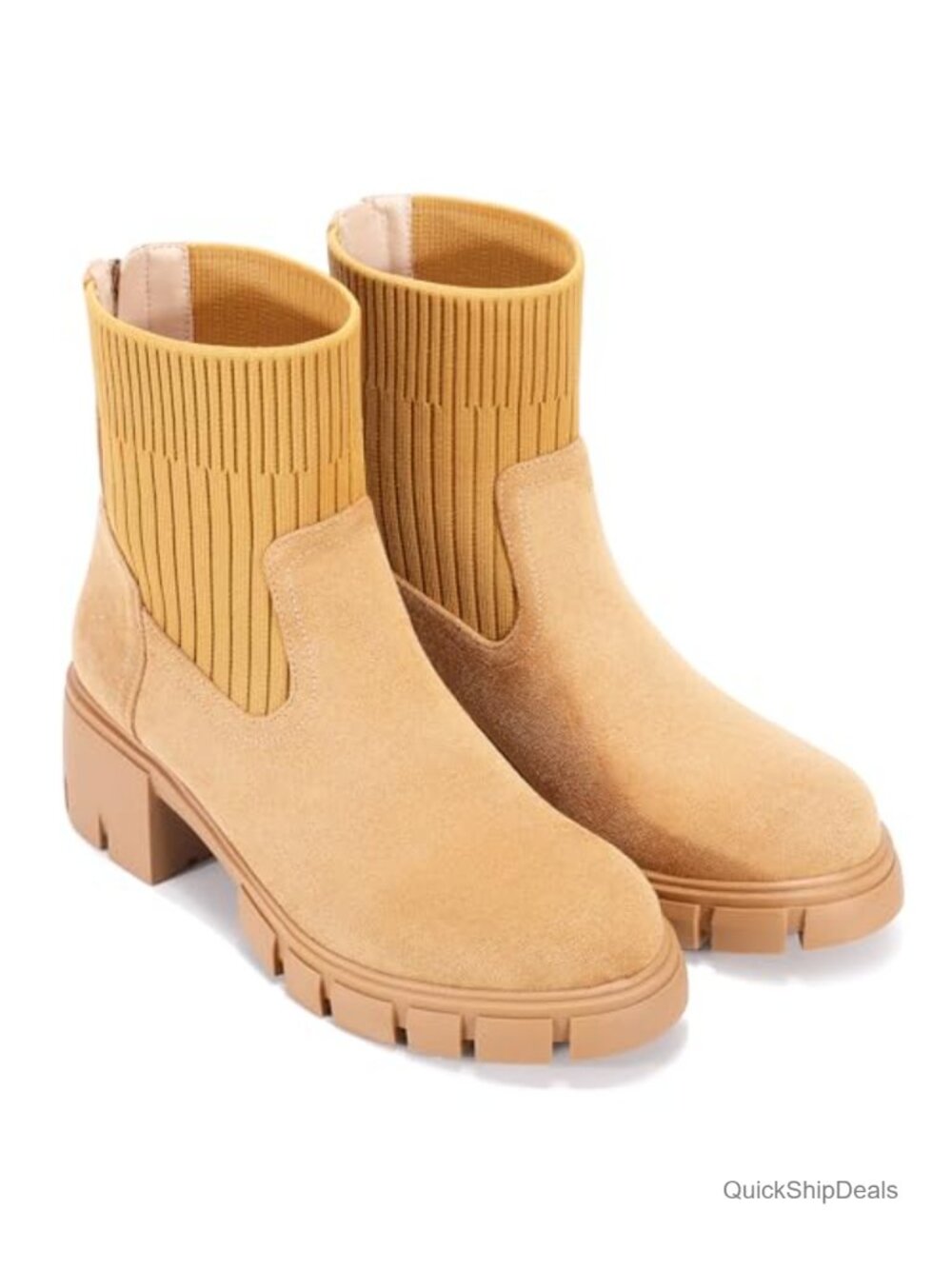 Women's Platform Chelsea Ankle Boots Chunky Heel Mid Calf Booties with Zipper